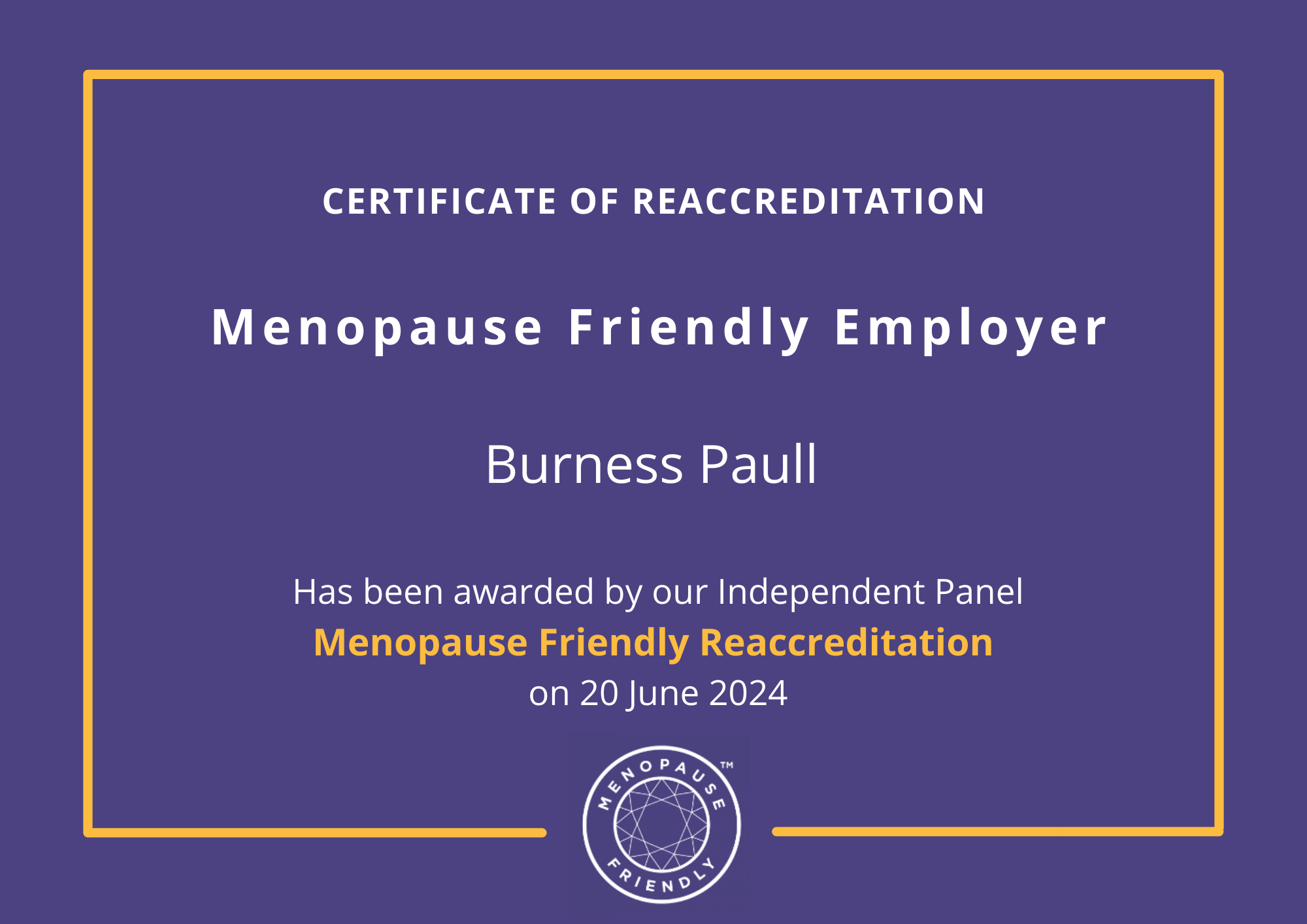 Menopause Friendly Reaccreditation Burness Paull